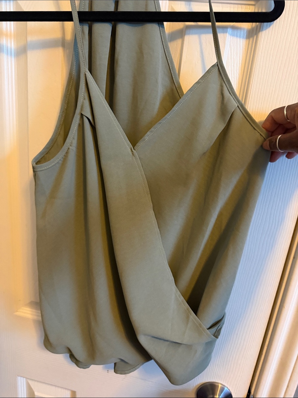 NWOT SHEIN Olive Green Draped Cami Spaghetti Strap Blouse - Picture 2 of 5